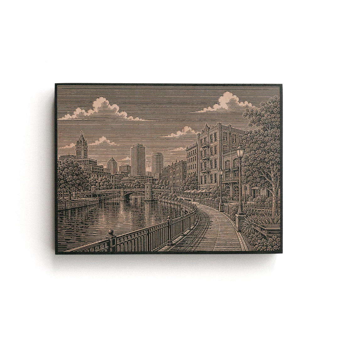 Milwaukee Riverwalk Engraved Birch Art Panel