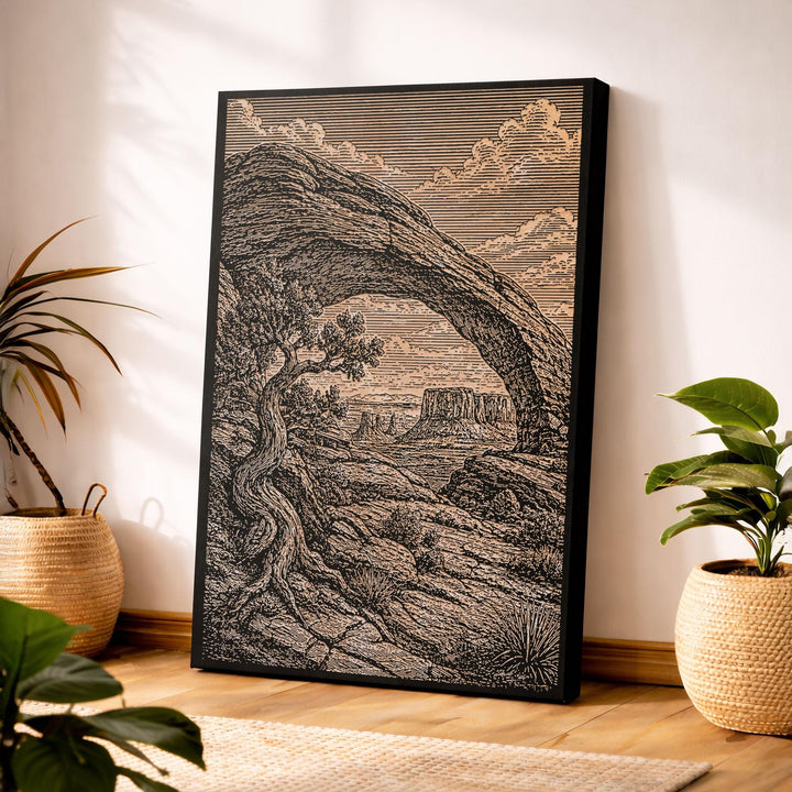 Red Rock Arch and Juniper Engraved Birch Art Panel