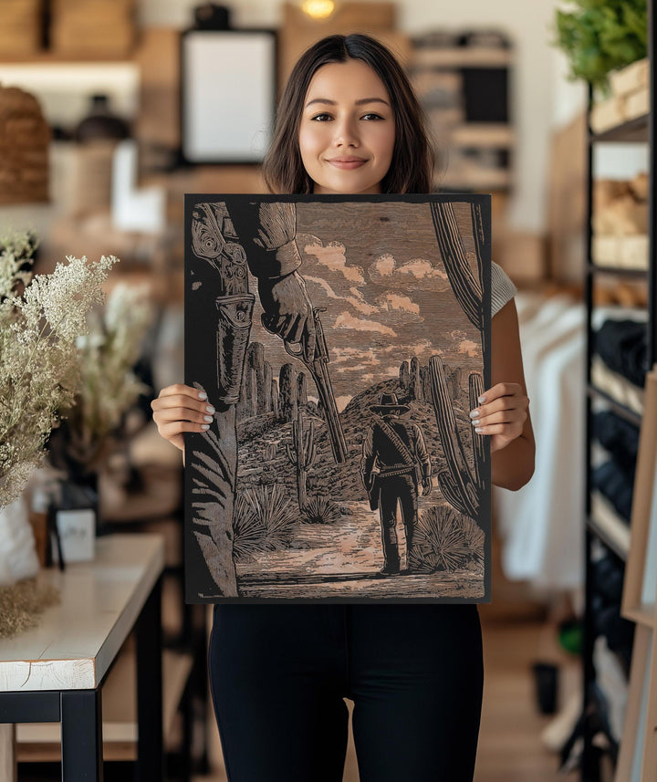 Cowboy Standoff Engraved Illustration