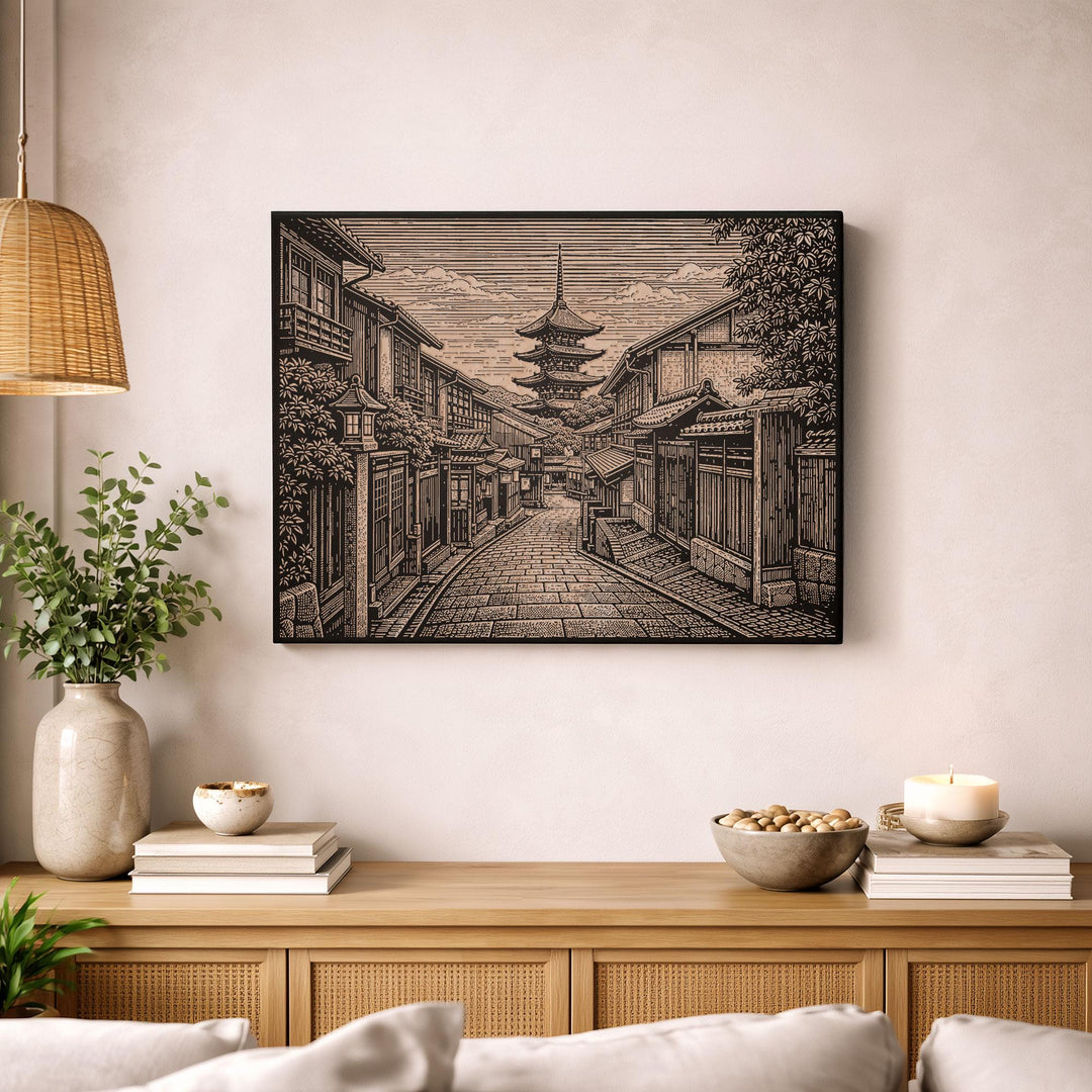 Kyoto Pagoda Street Engraved Birch Art Panel