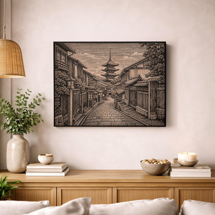 Kyoto Pagoda Street Engraved Birch Art Panel
