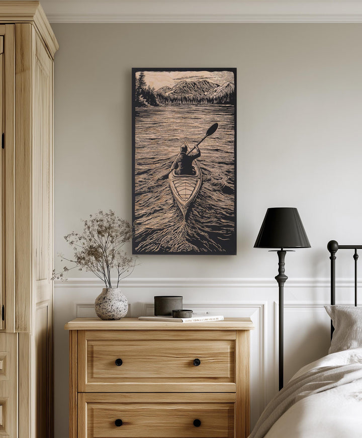 Kayaker Engraved Illustration