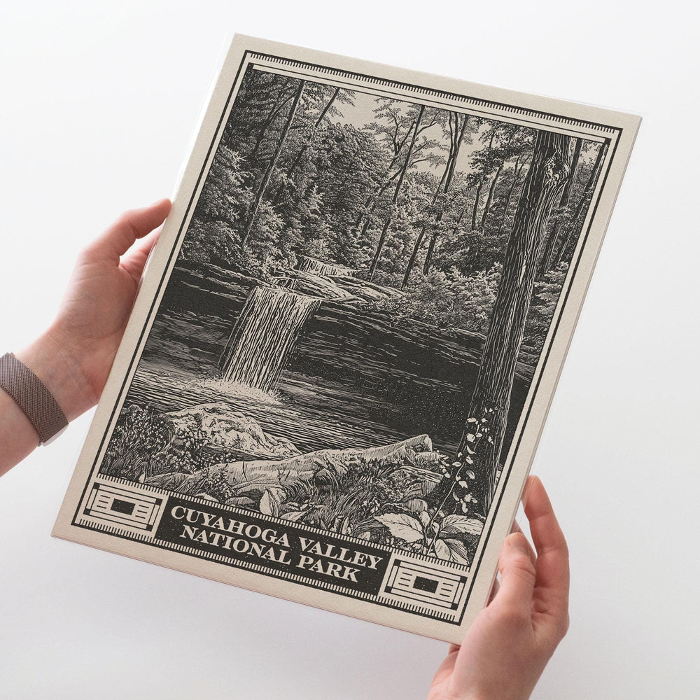 Cuyahoga Valley National Park Lithograph Style Print - Vintage Ohio archival matte fine art print. Brandywine Creek Waterfall. Hiker Gift.