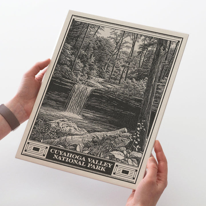 Cuyahoga Valley National Park Lithograph Style Print - Vintage Ohio archival matte fine art print. Brandywine Creek Waterfall. Hiker Gift.