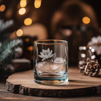 Water Lily Glasses | July Birth Flower Themed Gift, Floral Personalized Whiskey, Wine & Beer Glassware, Aquatic Lily Pad, Lotus Themed Decor