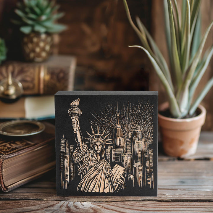 New York Statue Of Liberty Engraved Illustration