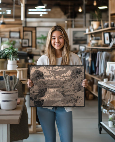 Sunset Reflection at Watson Lake Engraved Illustration