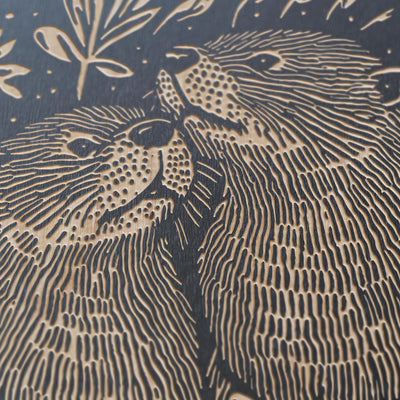Otters Engraved Birch Wood Panel
