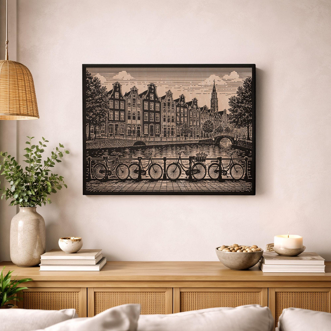 Amsterdam Canal Engraved Birch Art Panel