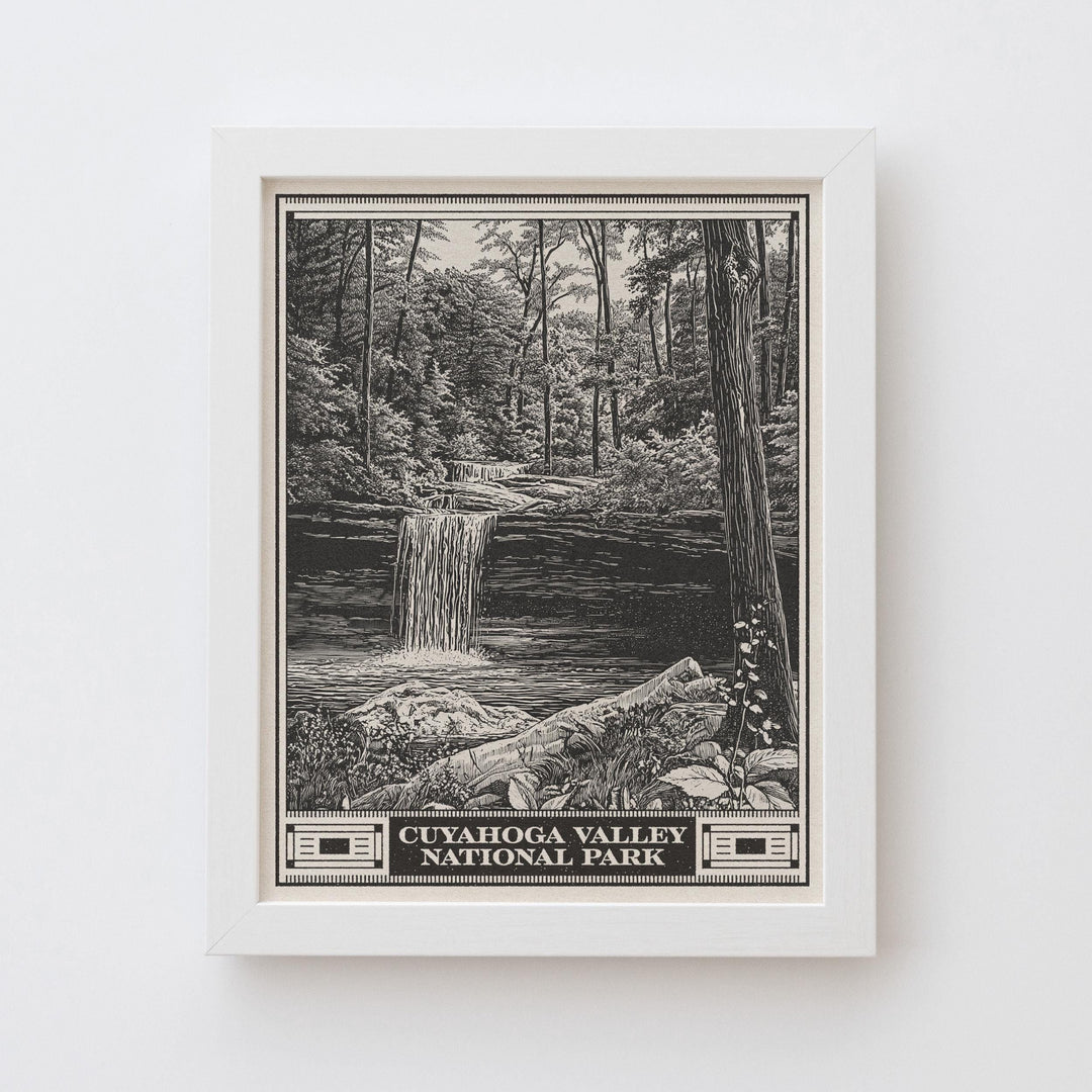Cuyahoga Valley National Park Lithograph Style Print - Vintage Ohio archival matte fine art print. Brandywine Creek Waterfall. Hiker Gift.