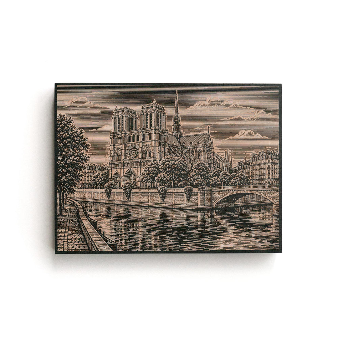Notre-Dame Cathedral Engraved Birch Art Panel