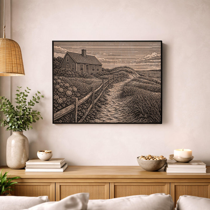 Coastal Cottage Engraved Birch Art Panel