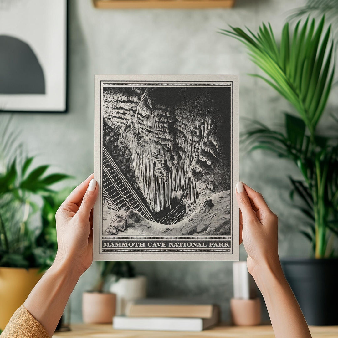 Mammoth Cave National Park Lithograph Style Print - Vintage Kentucky archival matte fine art print. Frozen Niagara. Caving Travel Gift.