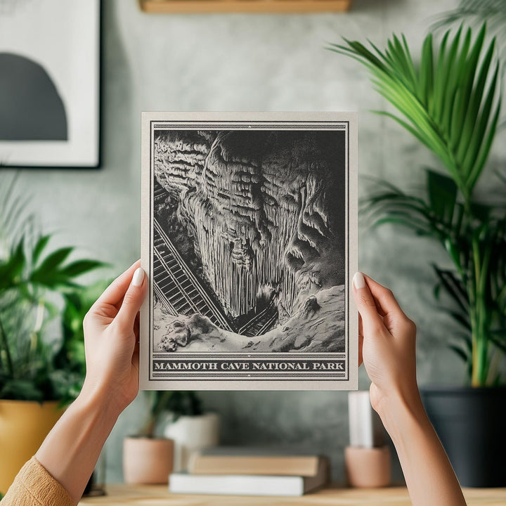 Mammoth Cave National Park Lithograph Style Print - Vintage Kentucky archival matte fine art print. Frozen Niagara. Caving Travel Gift.