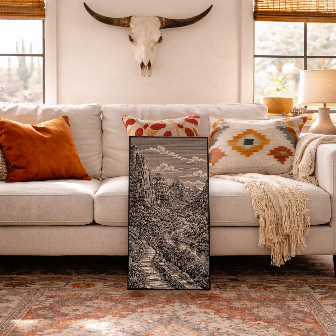 Zion Canyon Vista with River Engraved Birch Art Panel