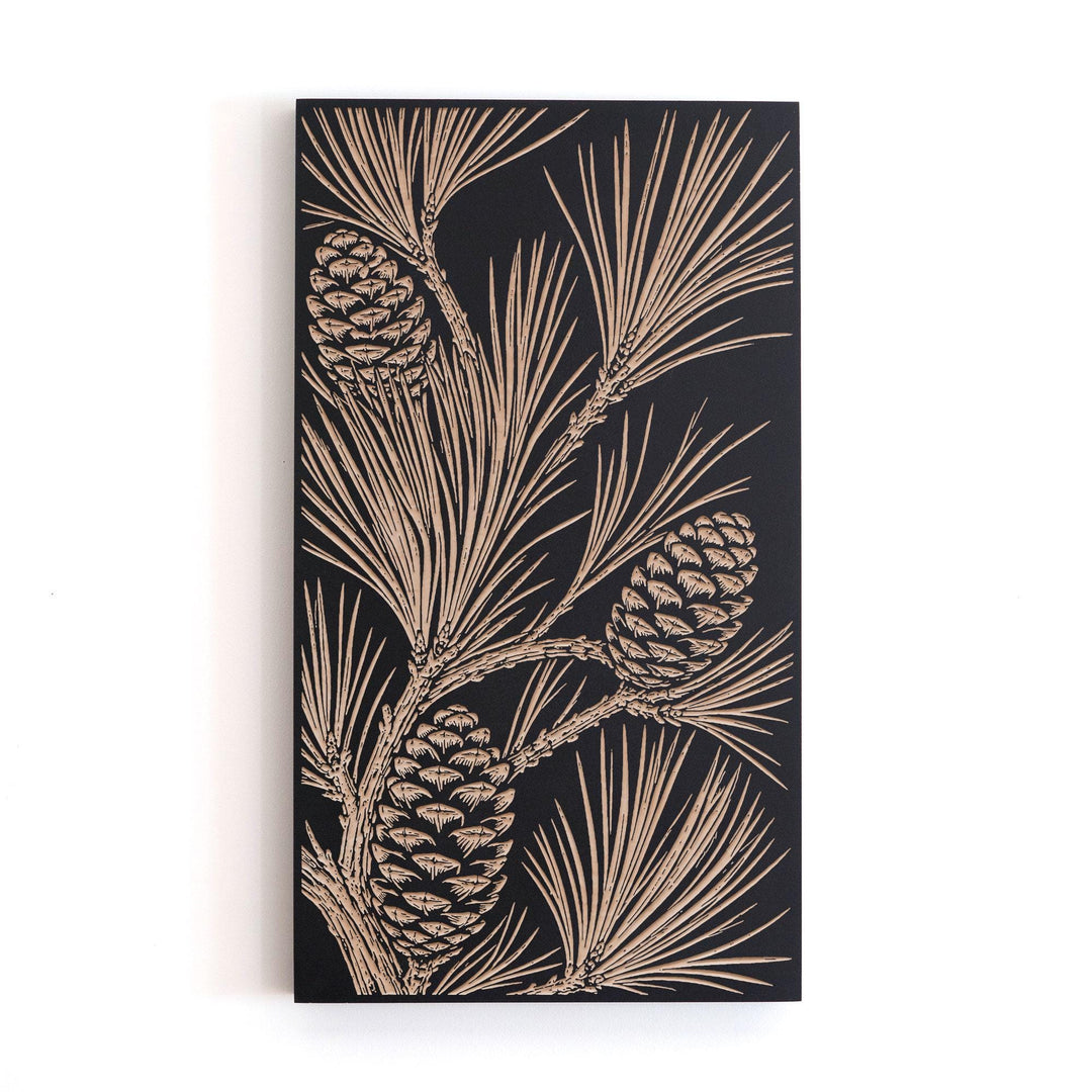 Pine Branches and Cones Engraved Birch Art Panel