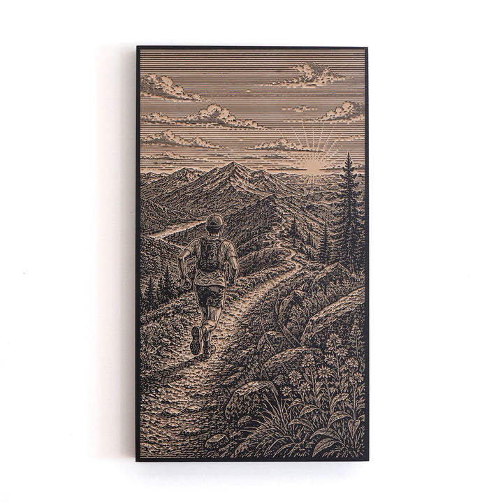 Morning Run in the Mountains Engraved Illustration