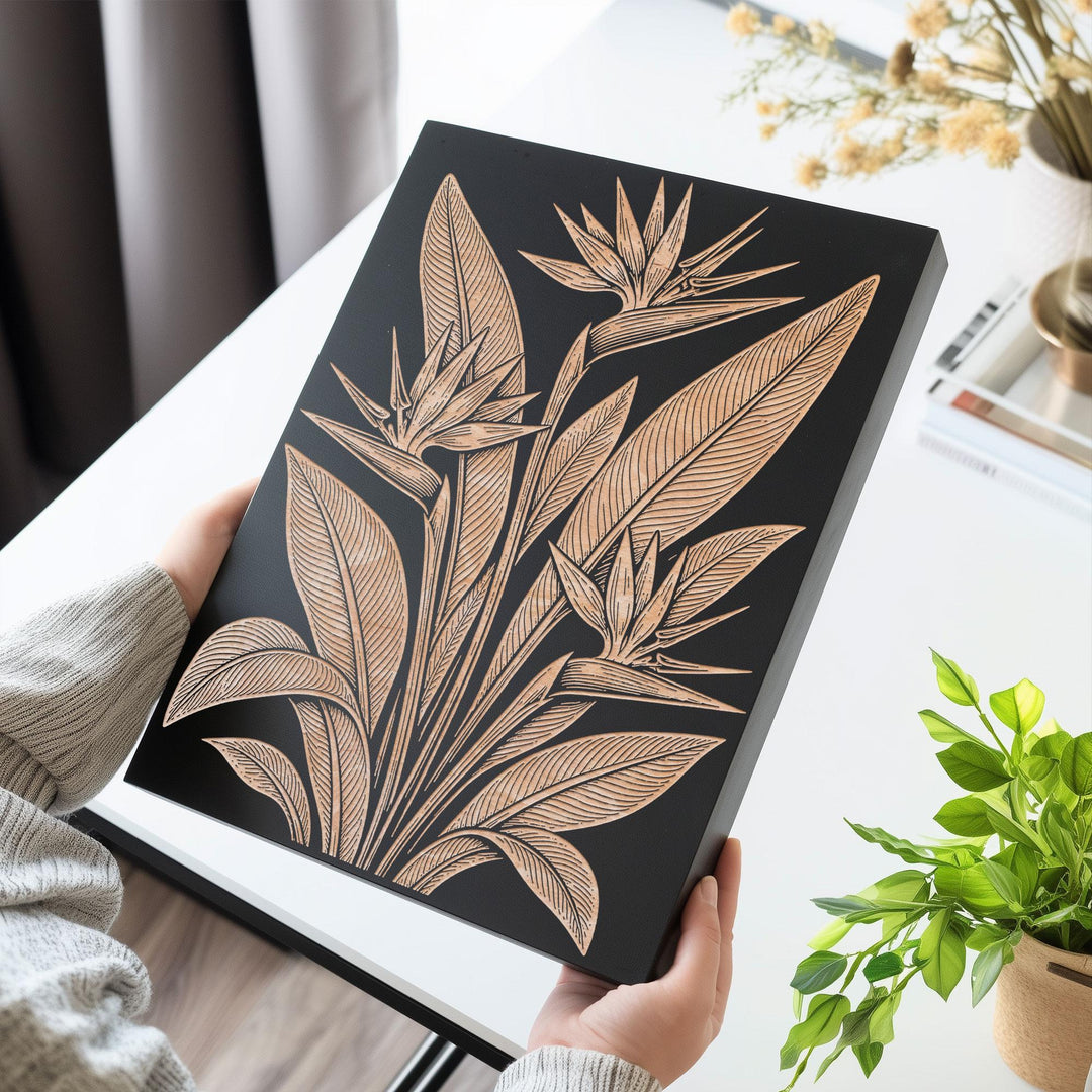 Birds of Paradise Engraved Birch Art Panel