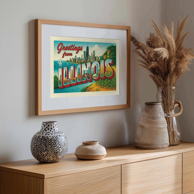 Illinois Postcard Art Print