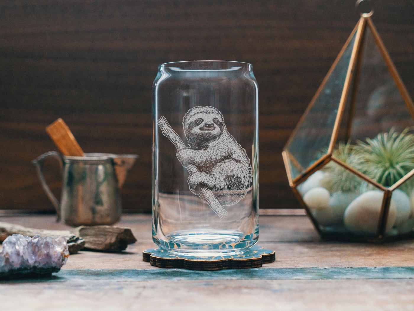 Sloth Glasses | Rainforest Animal Personalized Whiskey, Wine & Beer Glassware, Nature Lover Drinkware, Jungle Themed Decor, Cute Sloth Gift