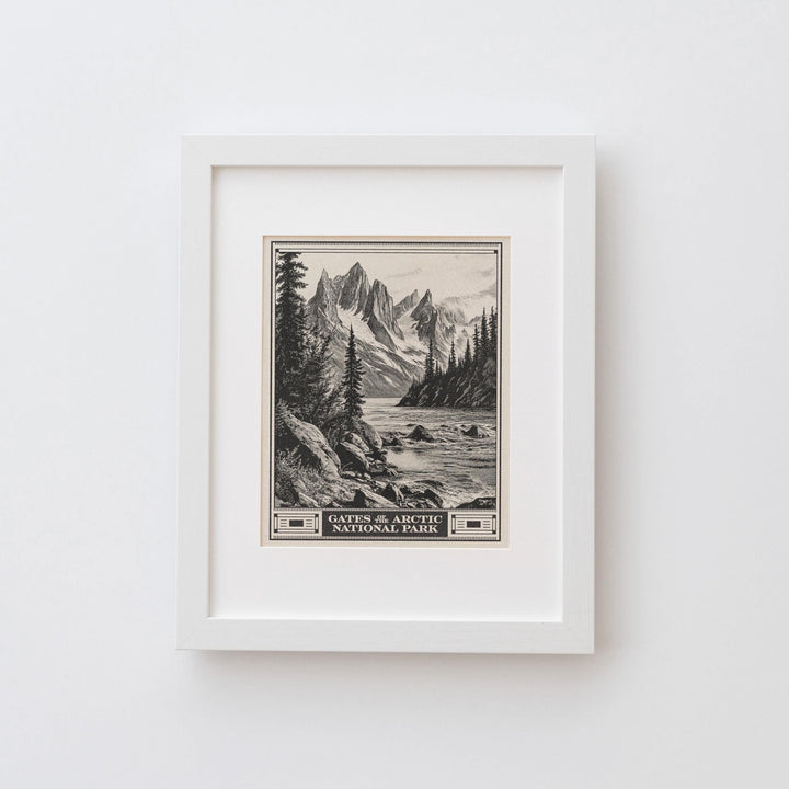 Gates of the Arctic National Park Lithograph Style Print - Vintage Alaska archival matte fine art print Brooks Range Alatna river Hiker Gift