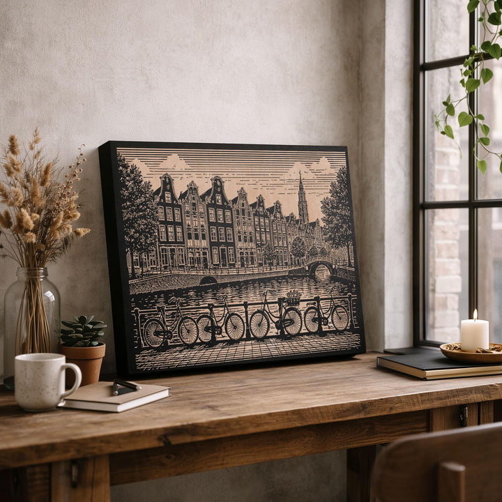 Amsterdam Canal Engraved Birch Art Panel