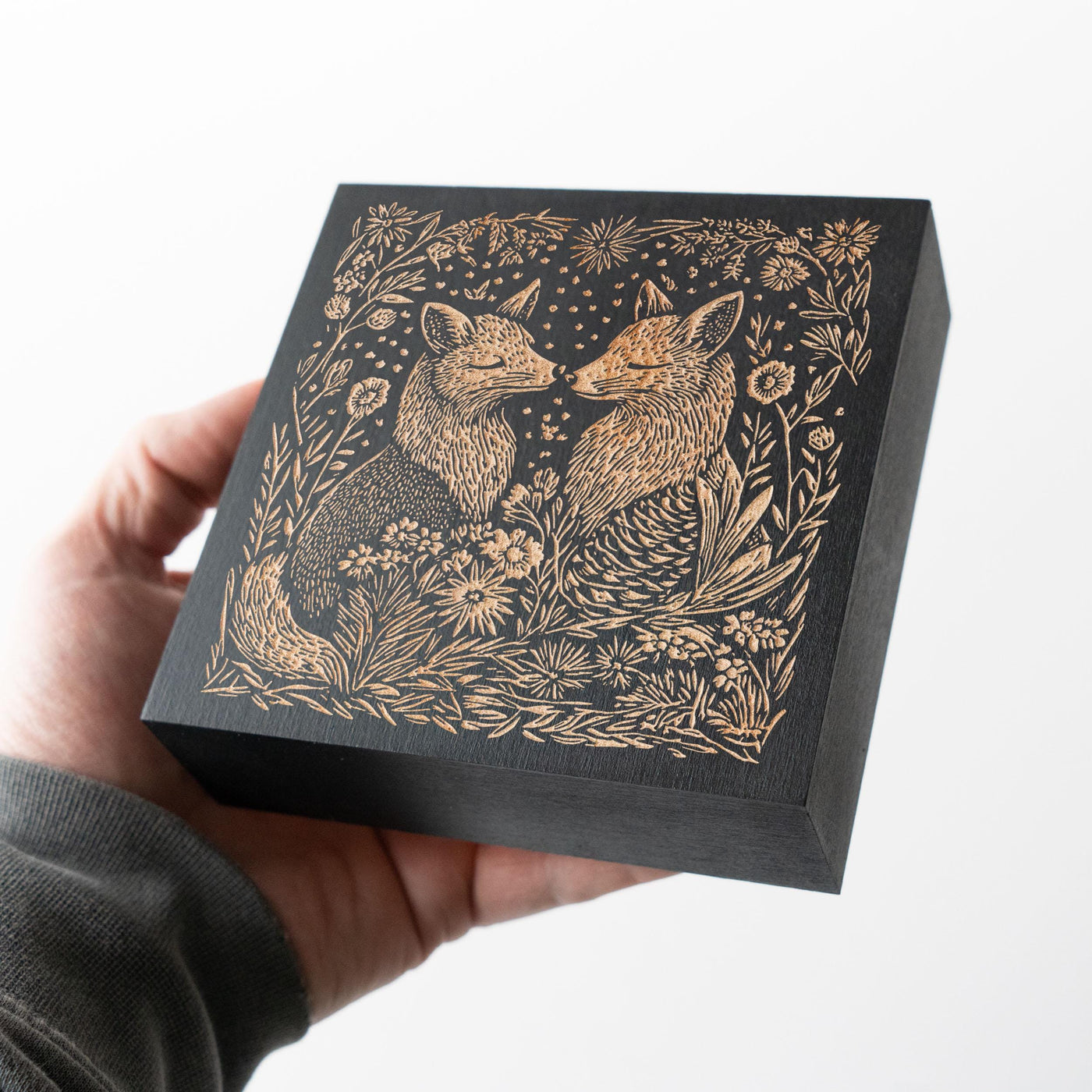 Fox Couple Engraved Birch Wood Panel