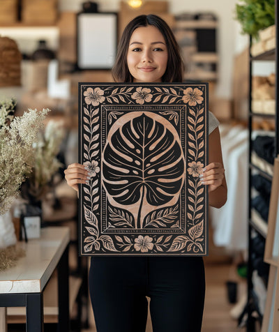 Monstera Leaf Engraved Birch Illustration