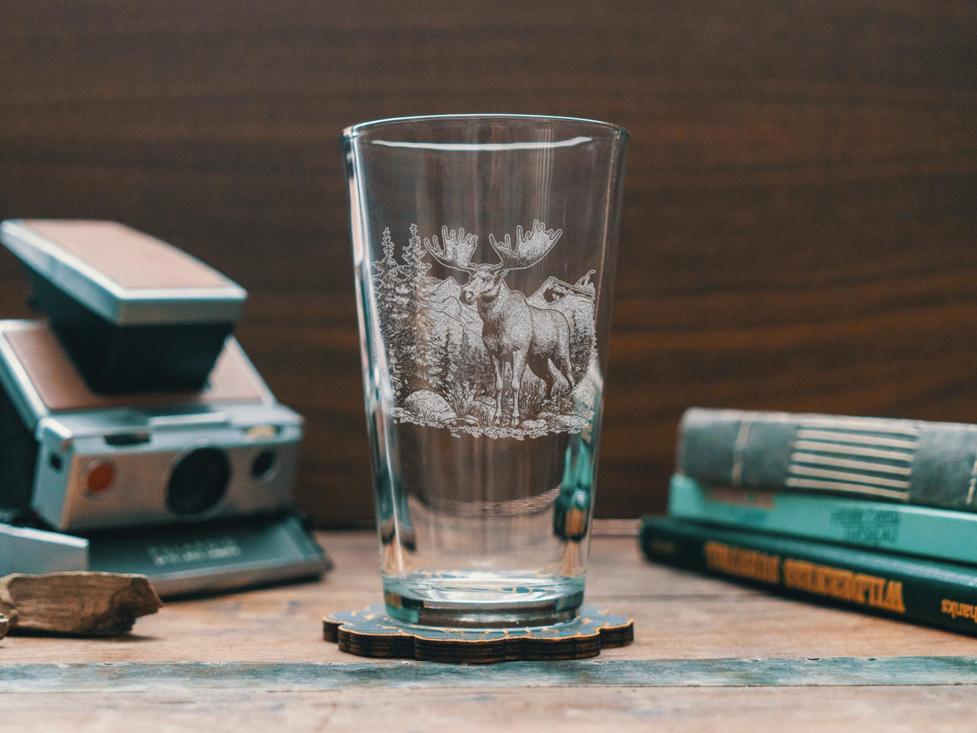 Moose Scene Glasses | Rustic Wildlife Themed Personalized Whiskey, Wine & Beer Glassware, Big Game Drinkware, Northern Forest Animal Gift