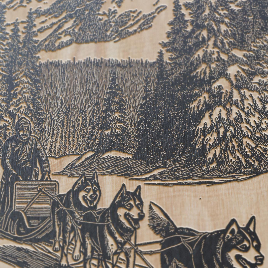 Dog Sledding Engraved Illustration