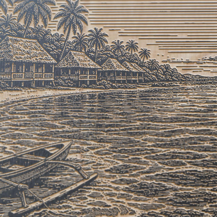 Fiji Coastal Village Engraved Birch Art Panel
