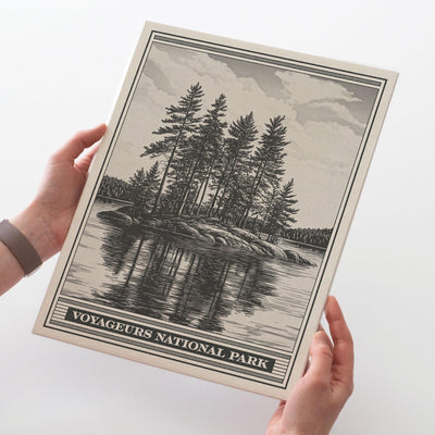 Voyageurs National Park Lithograph Style Print - Vintage Minnesota archival matte fine art print Gift. Rainy, Kabetogama & Namakan lakes