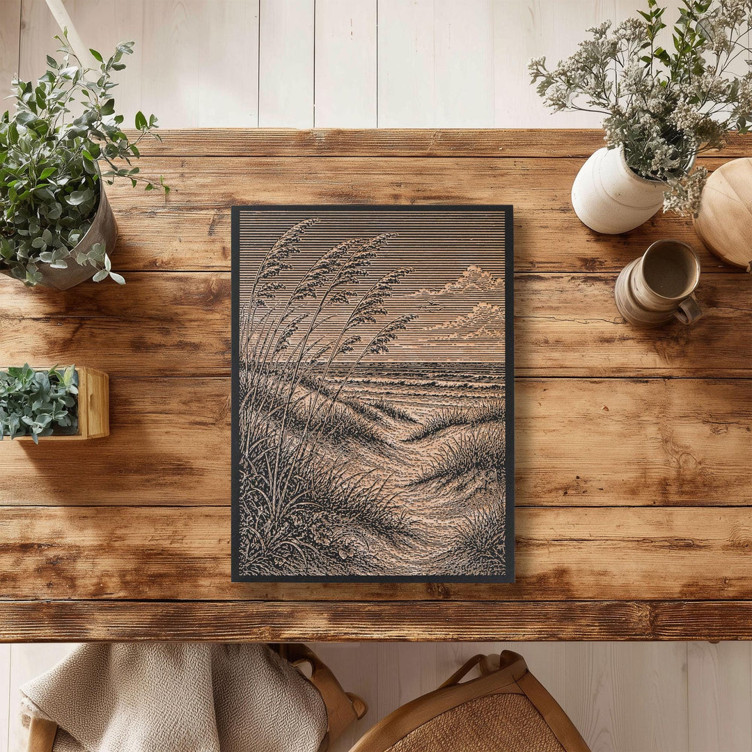 Sea Oats and Gulf Dunes Engraved Birch Art Panel