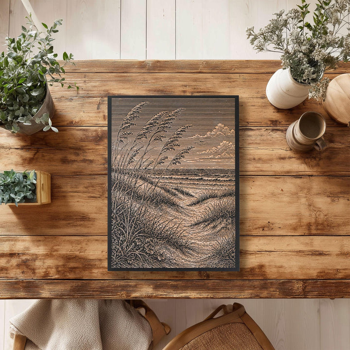 Sea Oats and Gulf Dunes Engraved Birch Art Panel