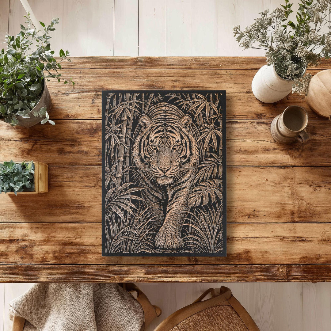 Tiger Engraved Birch Art Panel