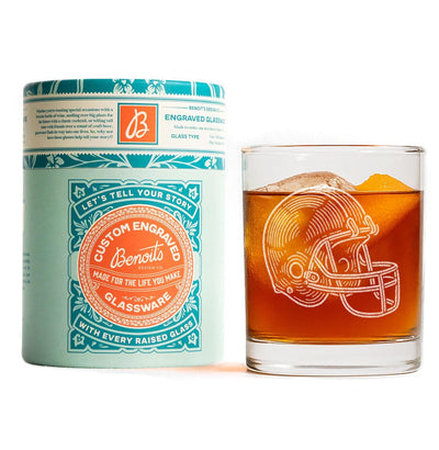 Football Helmet Glasses | Laser Etched Sports Barware | Whiskey, Wine, Pint & Beer Can Glassware