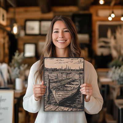 Wooden Row Boat in Marina Wall Art