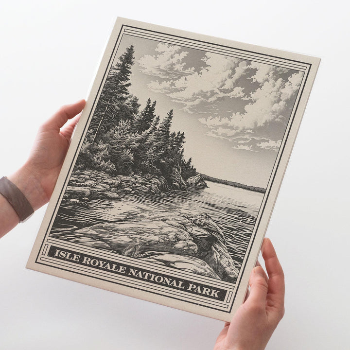 Isle Royale National Park Lithograph Style Print - Vintage Michigan archival matte fine art print Gift. Lake Michigan Greenstone Ridge Trail