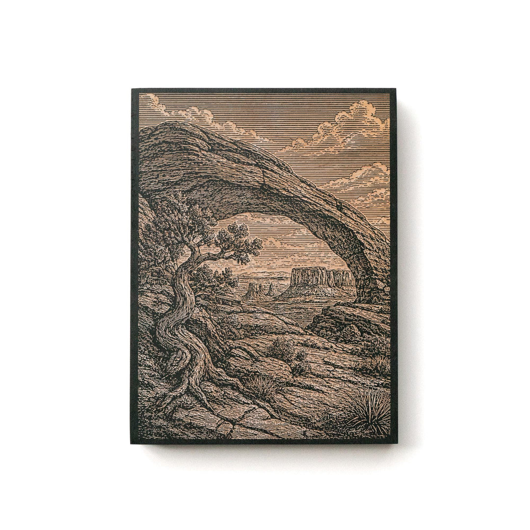 Red Rock Arch and Juniper Engraved Birch Art Panel