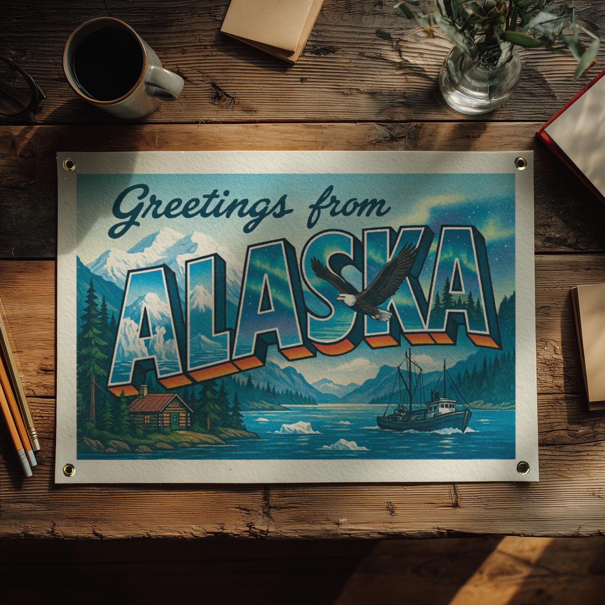 Alaska Felt Banner | Retro Greetings From Travel Postcard Wall Art ...