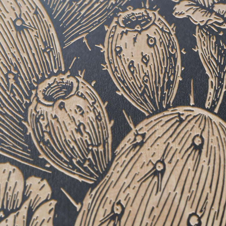 Prickly Pear Cactus Engraved Birch Art Panel