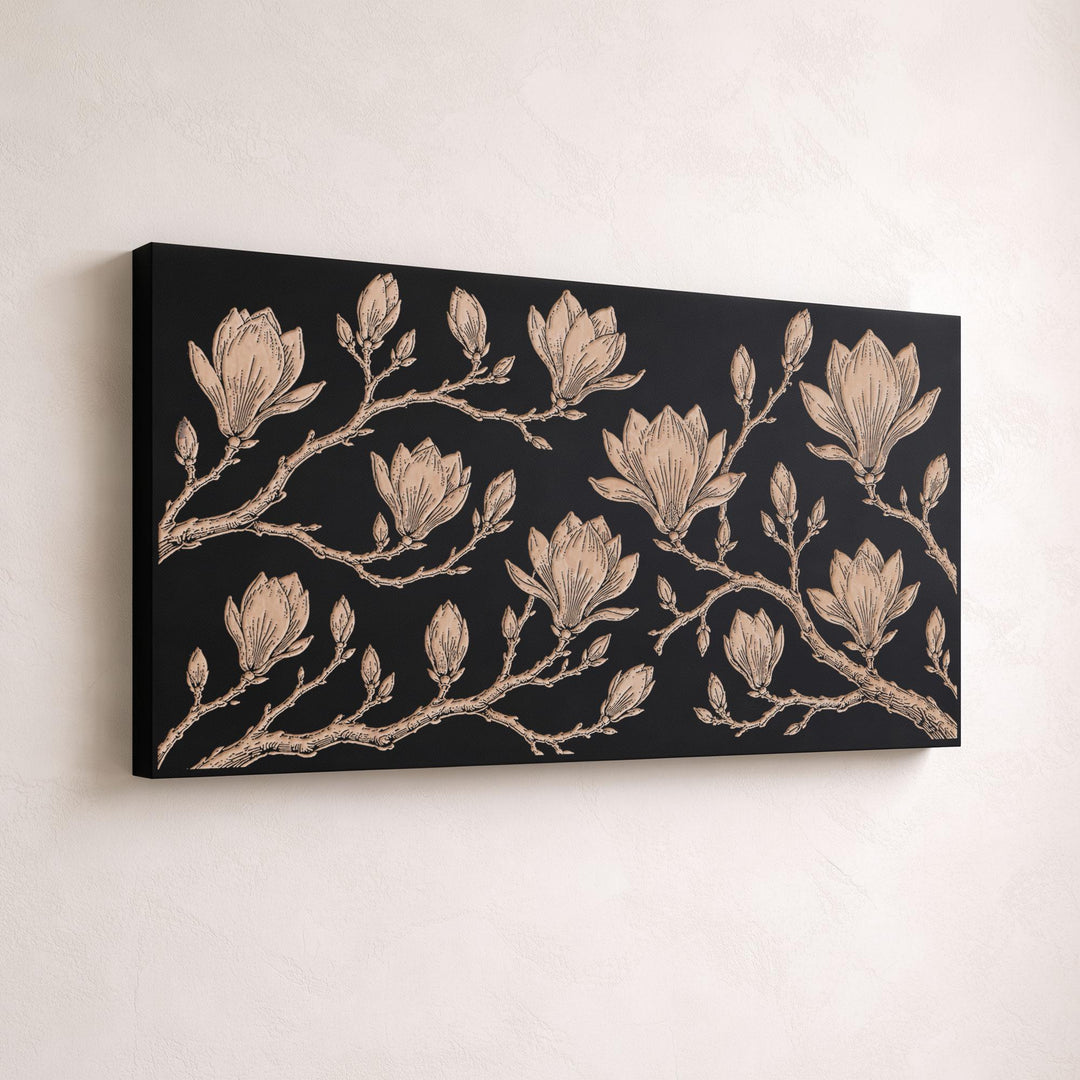 Japanese Magnolia Blossoms Engraved Birch Art Panel