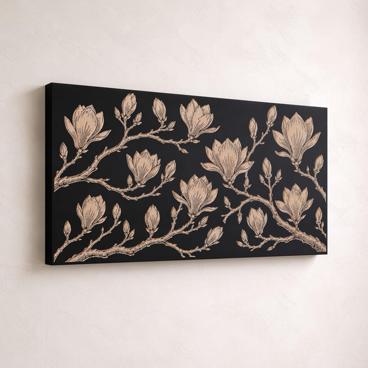 Japanese Magnolia Blossoms Engraved Birch Art Panel