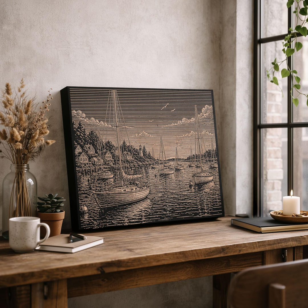 Calm Harbor Engraved Illustration