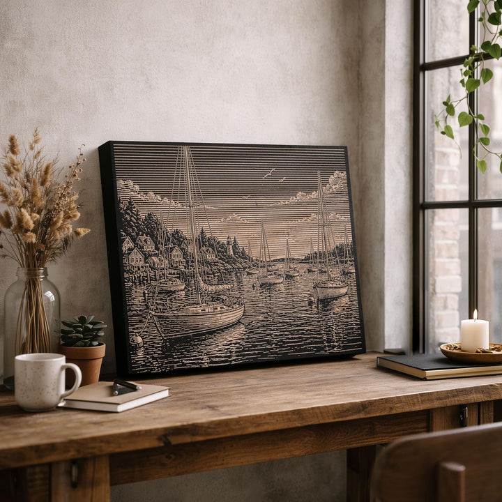 Calm Harbor Engraved Illustration