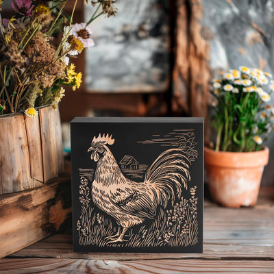 Farm Rooster Engraved Wood Wall Art Panel
