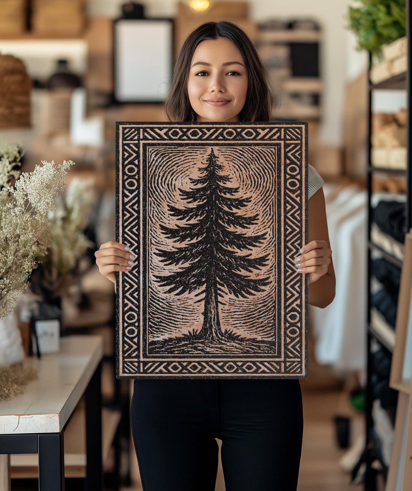 Pine Tree Engraved Birch Illustration