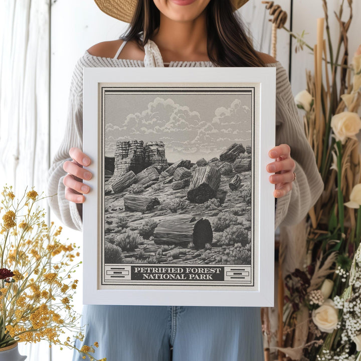 Petrified Forest Park Lithograph Style Print - Vintage Arizona archival matte fine art print. Rainbow Forest Newspaper Rock Desert West Gift