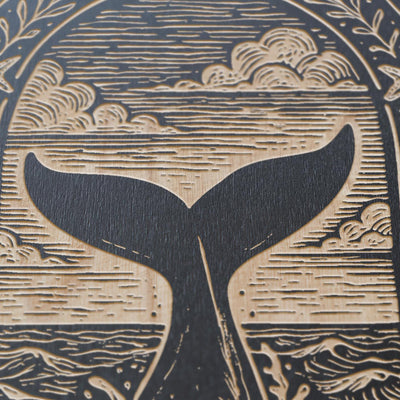 Whale Tail Engraved Birch Illustration