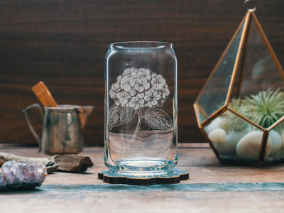 Hydrangea Glasses | Flower Themed Personalized Whiskey, Wine & Beer Glassware, Floral Drinkware, Gardener Gift, New England Summer Decor